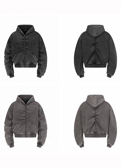 【Mz】Muted base color slip line short silhouette full zip hoodie  MZ0073