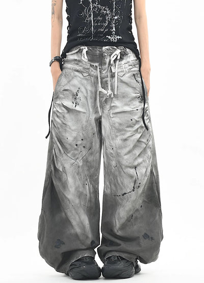 【OV】White-painted wide-silhouette splatter denim pants  OV0029