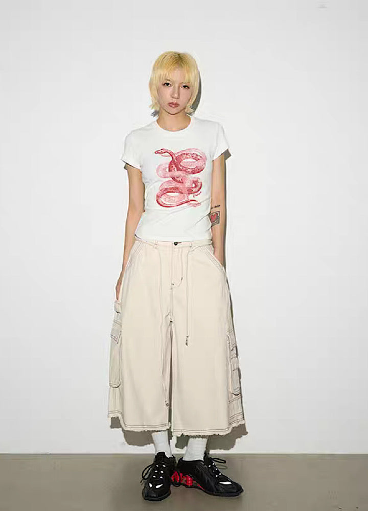 【MICHINNYON】Front snake design y2k style short sleeve tight T-shirt  MY0045
