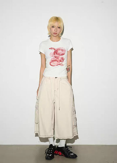 【MICHINNYON】Front snake design y2k style short sleeve tight T-shirt  MY0045
