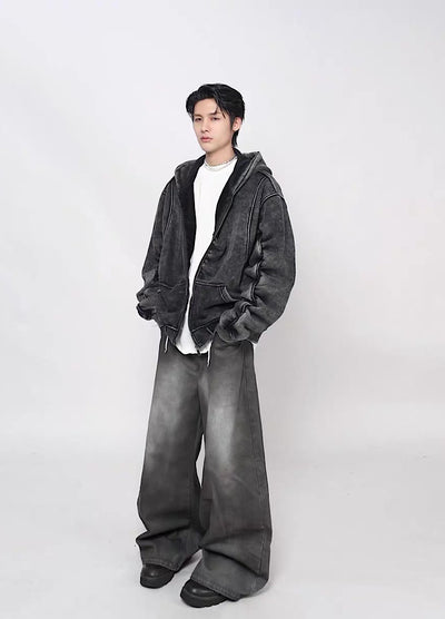 【Mz】Muted base color slip line short silhouette full zip hoodie  MZ0073