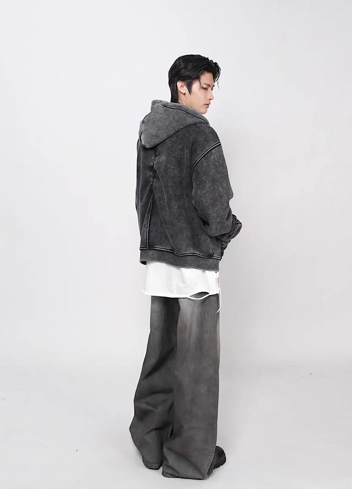 【Mz】Muted base color slip line short silhouette full zip hoodie  MZ0073