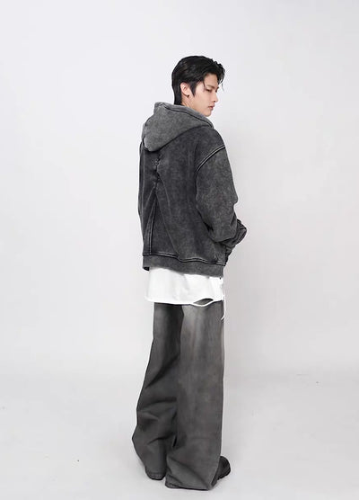 【Mz】Muted base color slip line short silhouette full zip hoodie  MZ0073