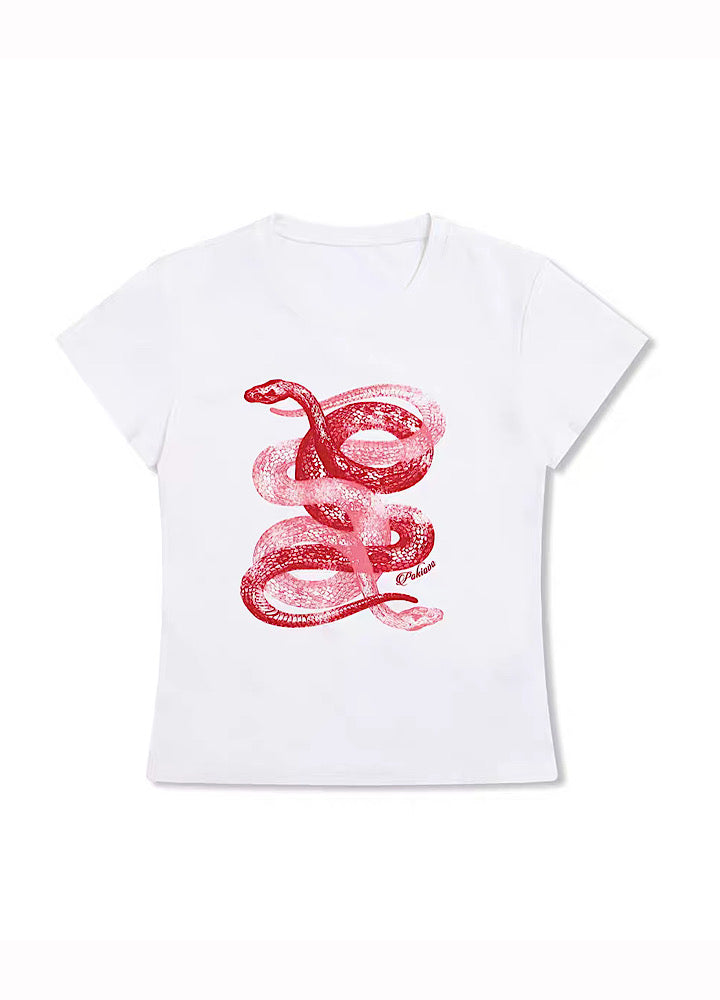 【MICHINNYON】Front snake design y2k style short sleeve tight T-shirt  MY0045