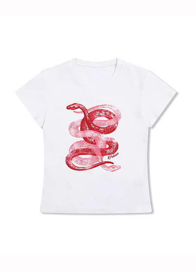 【MICHINNYON】Front snake design y2k style short sleeve tight T-shirt  MY0045