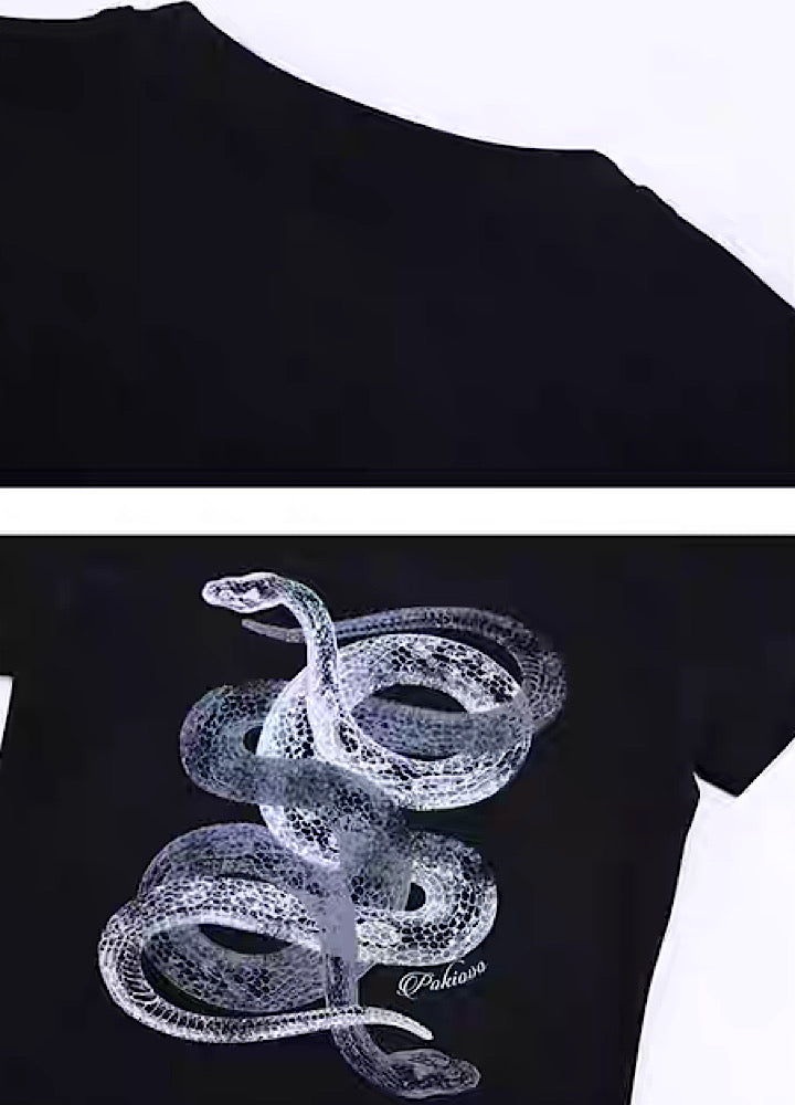 【MICHINNYON】Front snake design y2k style short sleeve tight T-shirt  MY0045