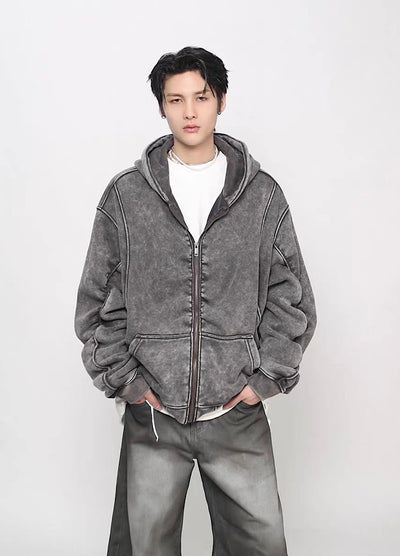 【Mz】Muted base color slip line short silhouette full zip hoodie  MZ0073