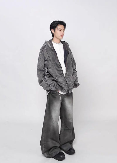 【Mz】Muted base color slip line short silhouette full zip hoodie  MZ0073