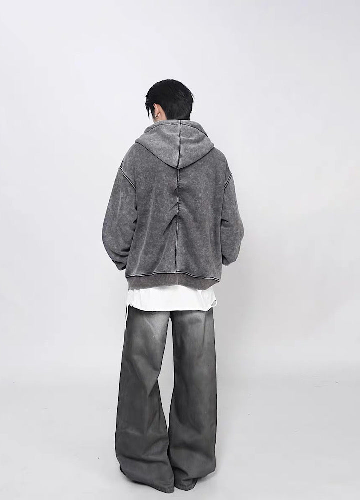 【Mz】Muted base color slip line short silhouette full zip hoodie  MZ0073