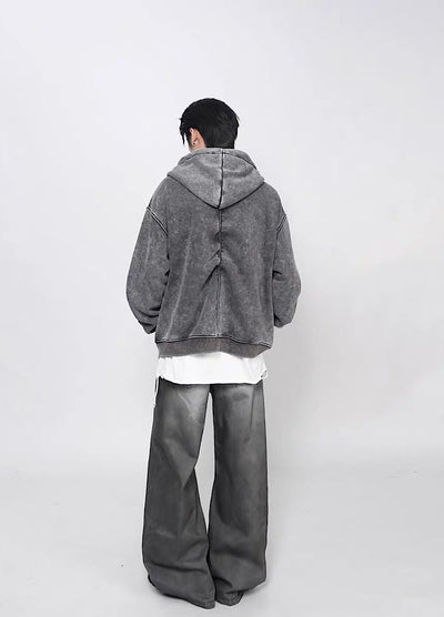 【Mz】Muted base color slip line short silhouette full zip hoodie  MZ0073
