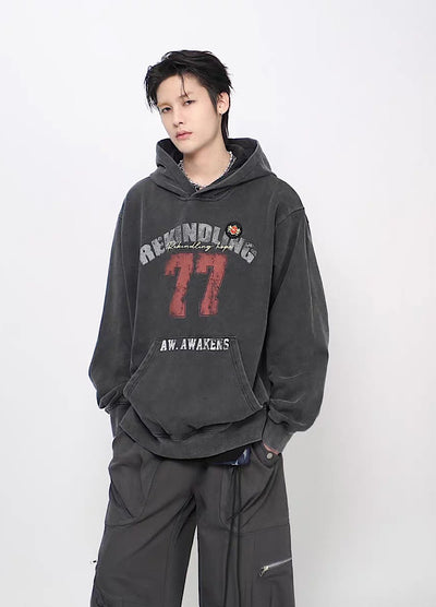 【Mz】College Vintage Front Initial Oversized Silhouette Design Hoodie  MZ0074