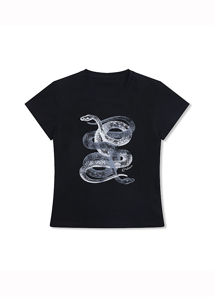 【MICHINNYON】Front snake design y2k style short sleeve tight T-shirt  MY0045
