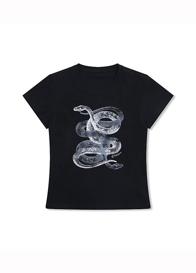 【MICHINNYON】Front snake design y2k style short sleeve tight T-shirt  MY0045