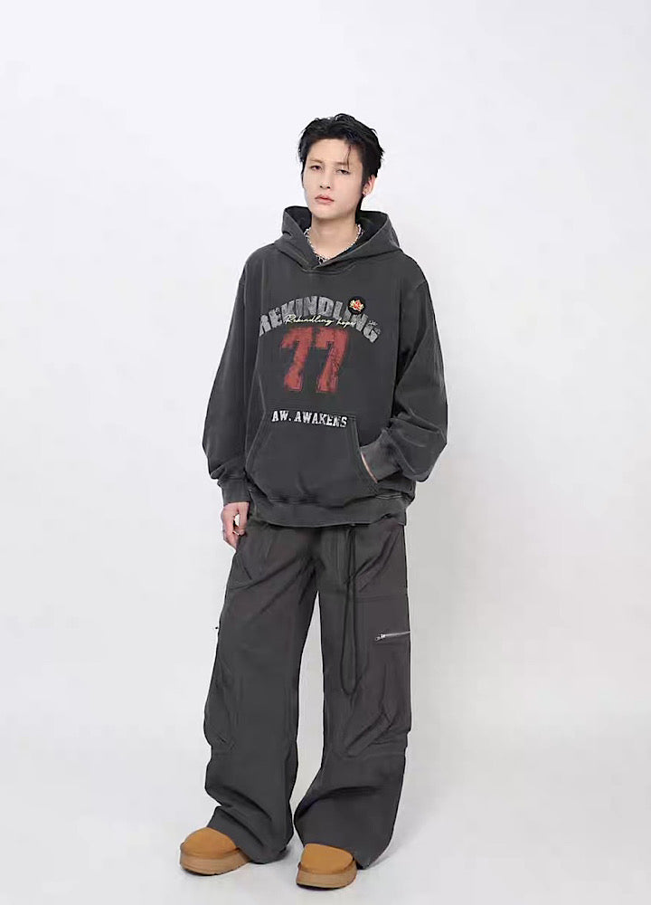 【Mz】College Vintage Front Initial Oversized Silhouette Design Hoodie  MZ0074