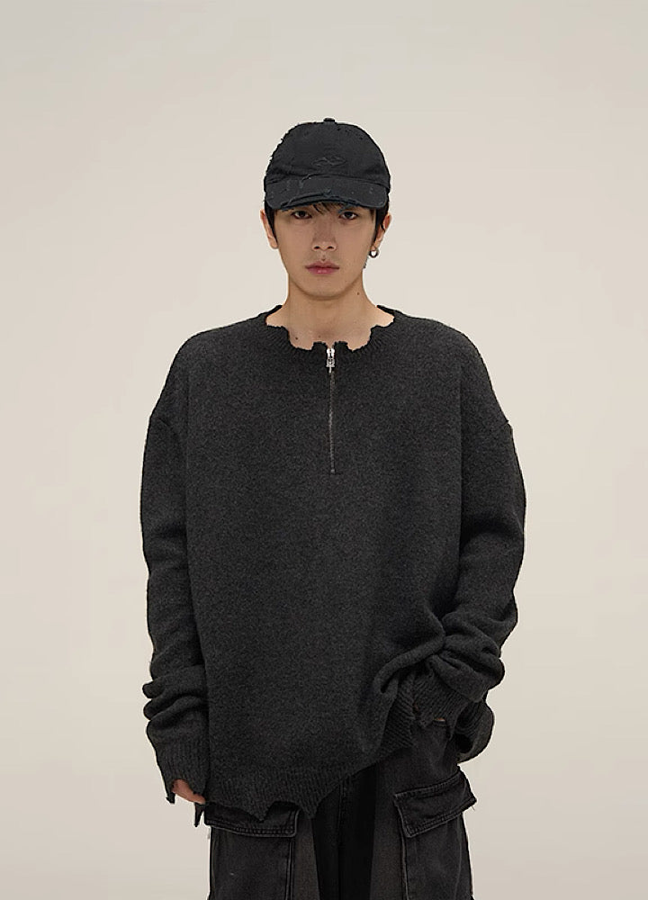 Rough style design mid-damage knit sweater HL2975