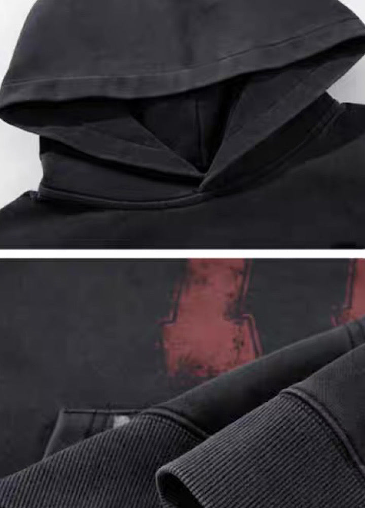 【Mz】College Vintage Front Initial Oversized Silhouette Design Hoodie  MZ0074