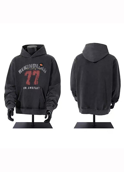 【Mz】College Vintage Front Initial Oversized Silhouette Design Hoodie  MZ0074