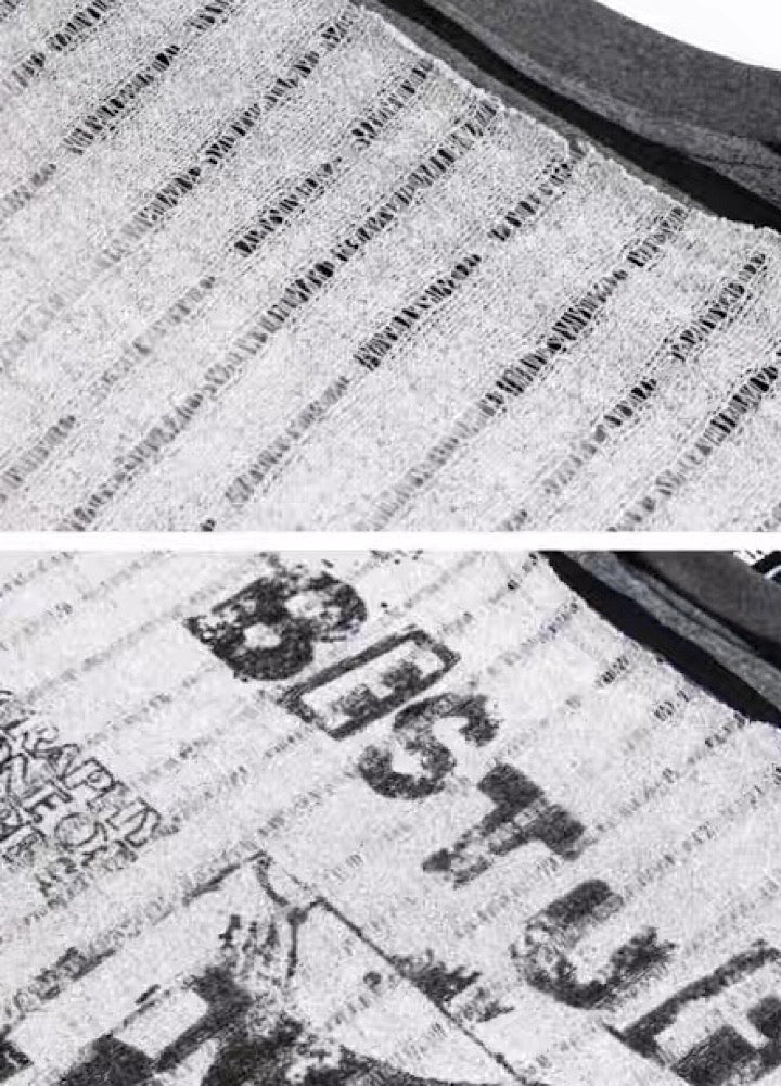 【Mz】Grunge decadent design layered striped long sleeve T-shirt  MZ0075