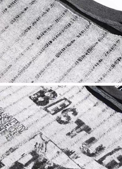 【Mz】Grunge decadent design layered striped long sleeve T-shirt  MZ0075