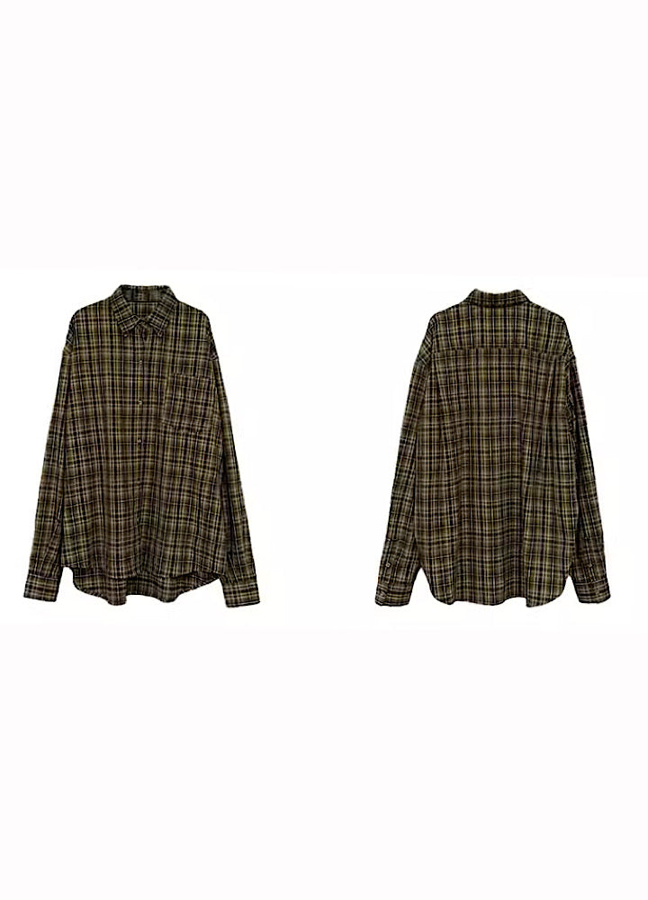 [9/11 new item] Yellow brown plaid bull-on shirt HL2955