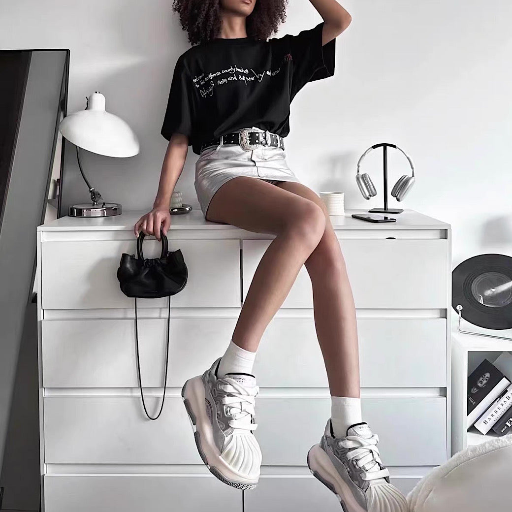 【12/3新作】 Futuristic Y2K casual style upper design platform sneakers  HL3214