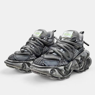 【12/3新作】 Decadent distressed finish grey silver dull color gimmick wide sneakers  HL3215