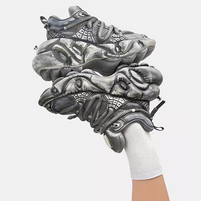 【12/3新作】 Decadent distressed finish grey silver dull color gimmick wide sneakers  HL3215