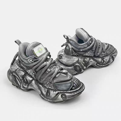 【12/3新作】 Decadent distressed finish grey silver dull color gimmick wide sneakers  HL3215