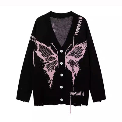 [NIHAOHAO] Butterfly over design pastel color damage cardigan NH0054