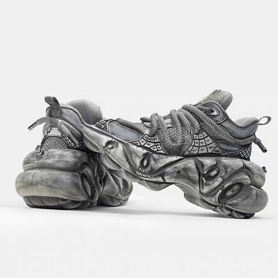 【12/3新作】 Decadent distressed finish grey silver dull color gimmick wide sneakers  HL3215