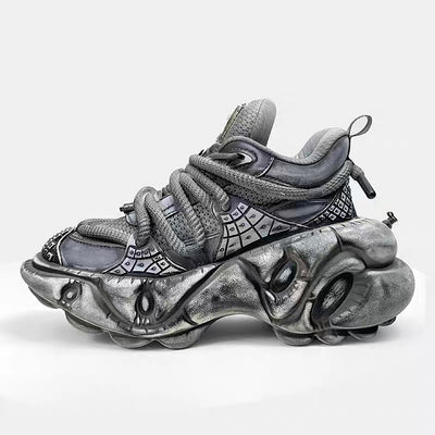 【12/3新作】 Decadent distressed finish grey silver dull color gimmick wide sneakers  HL3215