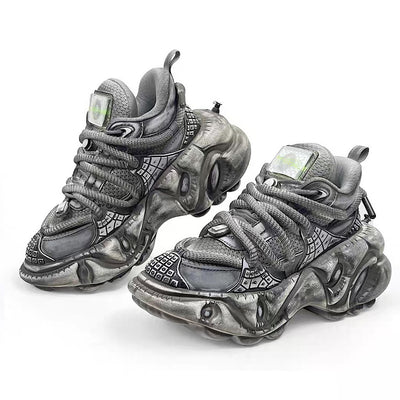 【12/3新作】 Decadent distressed finish grey silver dull color gimmick wide sneakers  HL3215