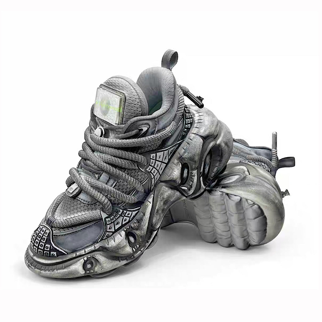 【12/3新作】 Decadent distressed finish grey silver dull color gimmick wide sneakers  HL3215