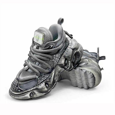 【12/3新作】 Decadent distressed finish grey silver dull color gimmick wide sneakers  HL3215