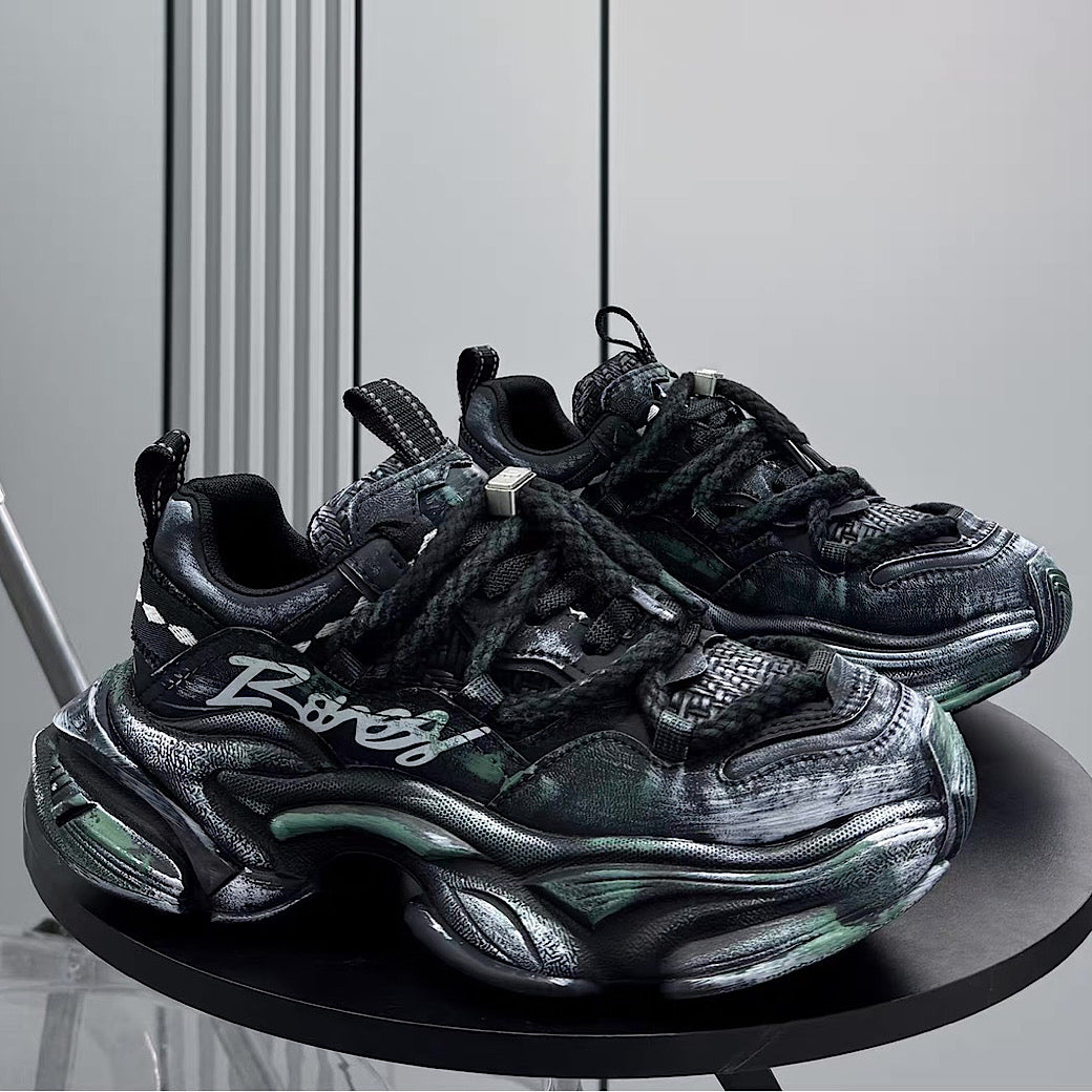 【12/3新作】 Dirt design upper ride style one point color select platform sneakers  HL3216