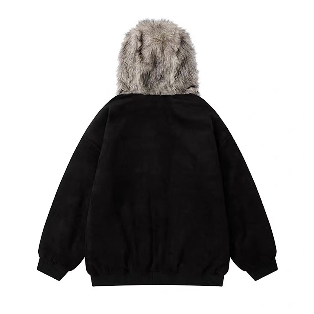 【12/3新作】 Simple design reversible fur style wide hoodie jacket  HL3217