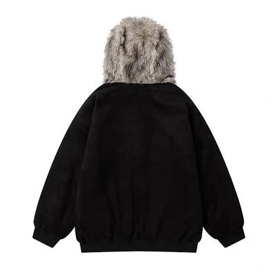【12/3新作】 Simple design reversible fur style wide hoodie jacket  HL3217