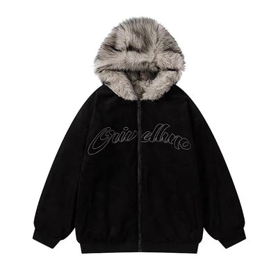 【12/3新作】 Simple design reversible fur style wide hoodie jacket  HL3217