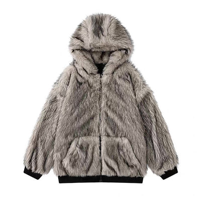 【12/3新作】 Simple design reversible fur style wide hoodie jacket  HL3217