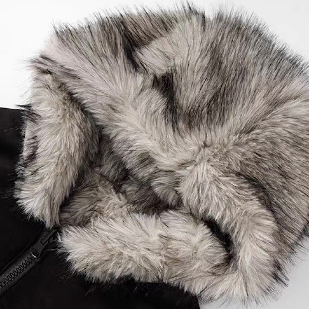 【12/3新作】 Simple design reversible fur style wide hoodie jacket  HL3217