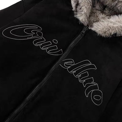 【12/3新作】 Simple design reversible fur style wide hoodie jacket  HL3217