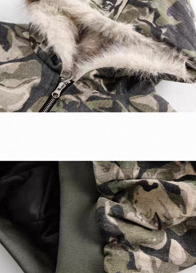 【12/3新作】Fully damaged camouflage fur design oversized hoodie jacket  HL3218