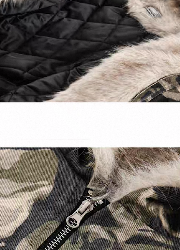 【12/3新作】Fully damaged camouflage fur design oversized hoodie jacket  HL3218