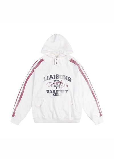 【MICHINNYON】Front initial side line random wash design hoodie  MY0072