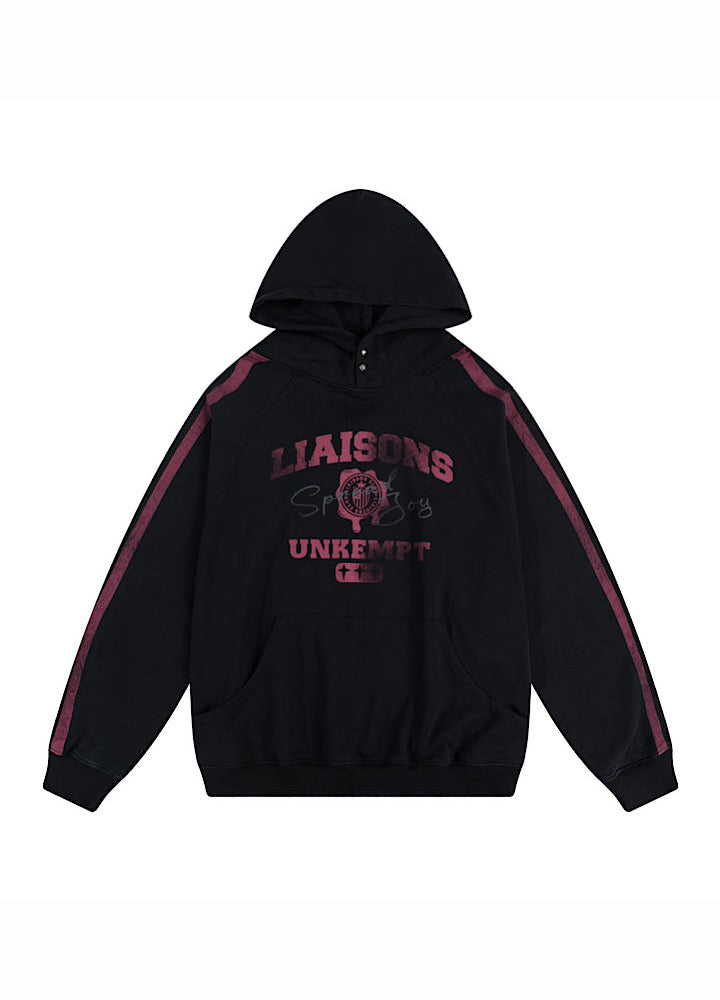 【MICHINNYON】Front initial side line random wash design hoodie  MY0072