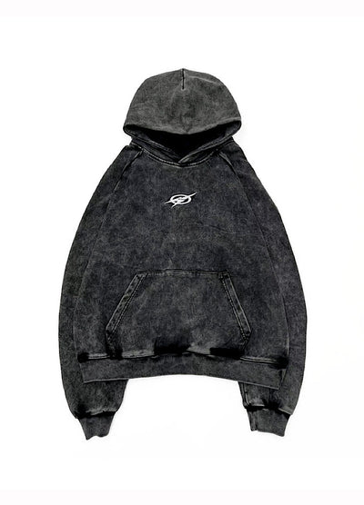 【MICHINNYON】Randomly faded wash oversized one-point hoodie  MY0071