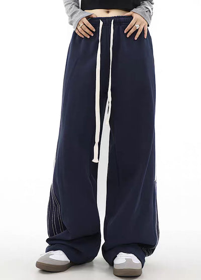 【MR nearly】Double side white line wide overbroad pants  MR0059