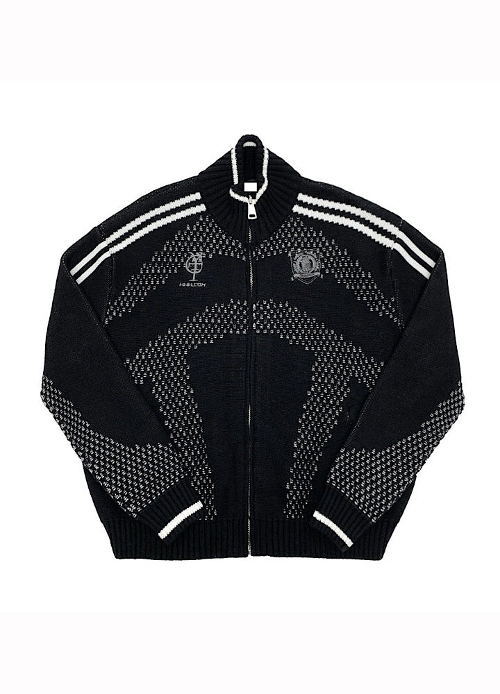 【MICHINNYON】Color Point High Neck Design Loose Zip Knit Sweater  MY0069