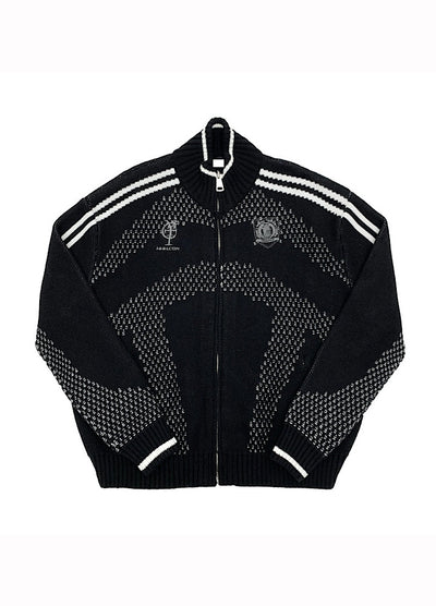 【MICHINNYON】Color Point High Neck Design Loose Zip Knit Sweater  MY0069