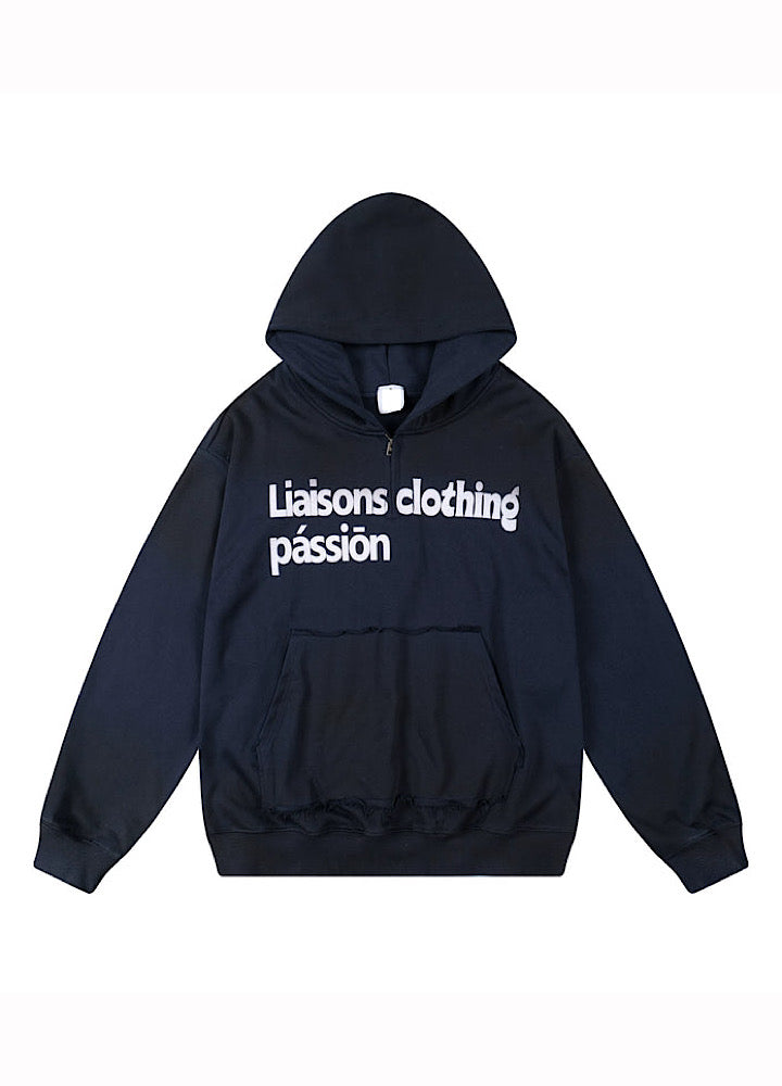 【MICHINNYON】Random wash street style oversized half-zip hoodie  MY0068